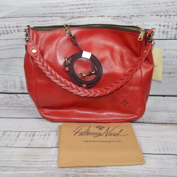 Patricia Nash Lilia Rosewood Large Leather Hobo Crossbody w/ Braided Handle NEW - Picture 3 of 16